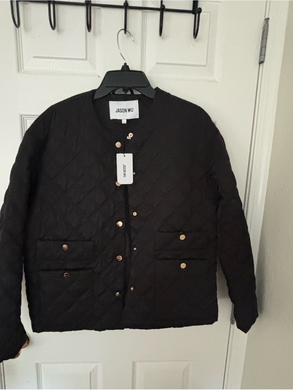 Jason Wu Black Quilted Jacket with Gold Buttons